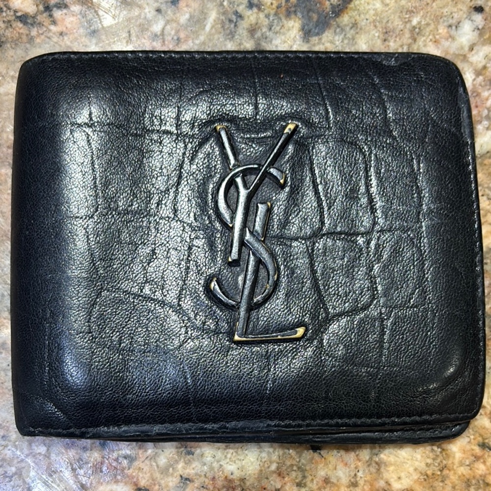 Saint Laurent Black Key & Card Holder with Crocodile Embossed Leather